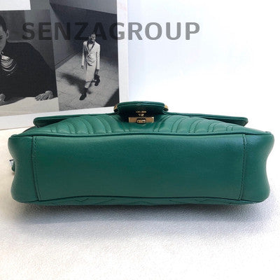 Gucci GG Marmont Green Gold Leather Chain Shoulder Crossbody Bag