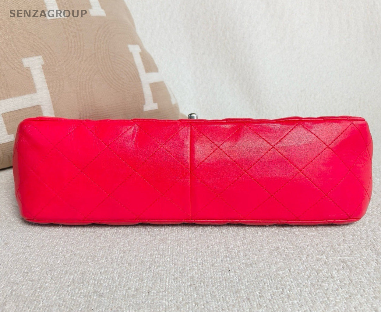 Chanel Classic Flap Jumbo Lambskin Chain Shoulder Crossbody Red Silver Women