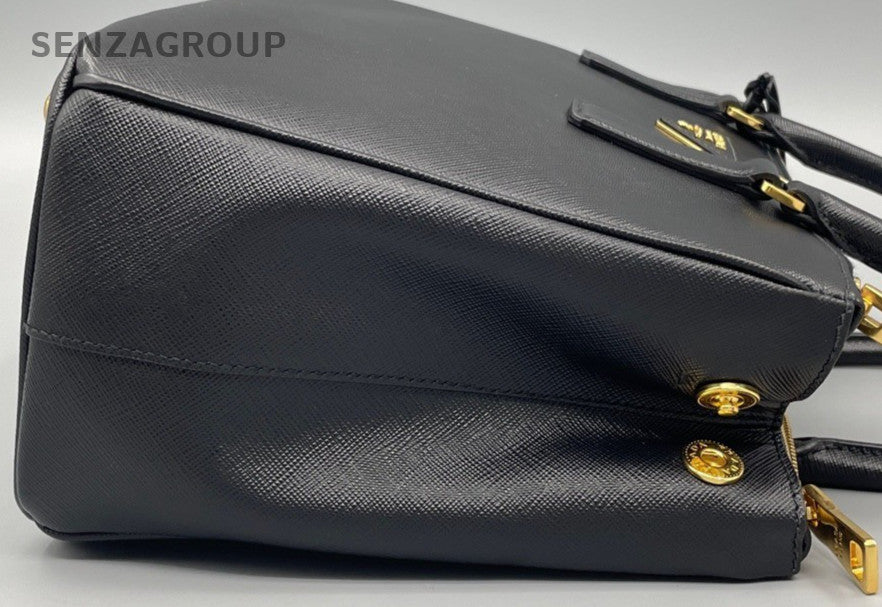 Prada Saffiano Lux Top Handle Bag Crossbody Black Gold Women Classic