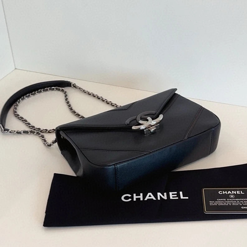 Chanel Cuba MM Chain Shoulder Crossbody Black Silver Women Classic