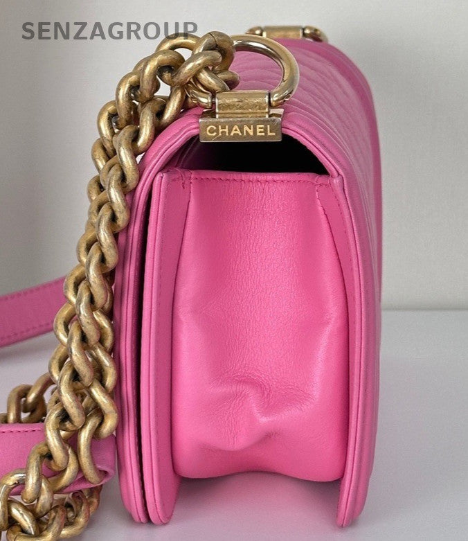 Chanel Leboy Chain Calfskin Shoulder Bag Pink Gold Diamond Women Classic
