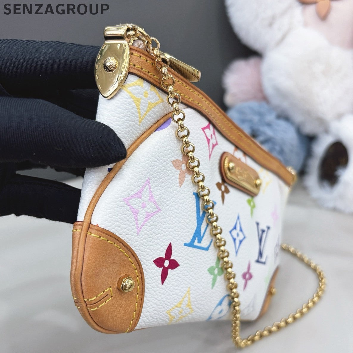 Louis Vuitton Monogram Chain Shoulder Bag White Multicolor Women Classic