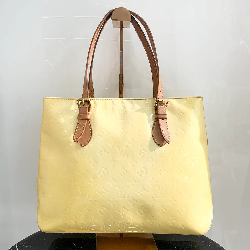 Louis Vuitton Vivian Monogram Patent Tote Shoulder Bag Yellow Brown Women S