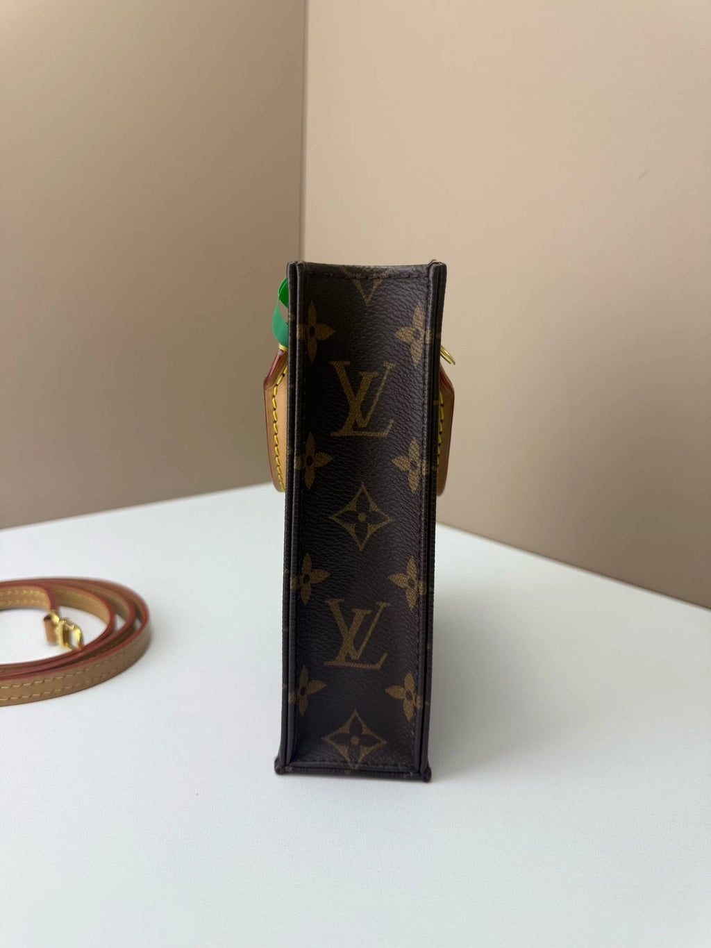 Louis Vuitton Petit Sac Plat Monogram Canvas Mini Tote Handbag Crossbody
