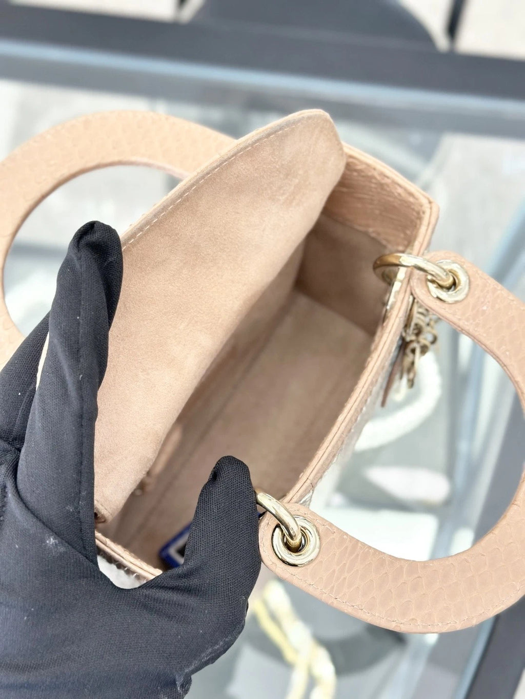 Christian Dior Lady Dior Chain Crossbody Top Handle Bag Pink Gold Women S