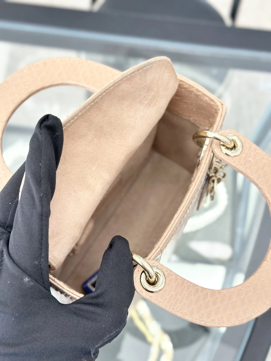 Christian Dior Lady Dior Chain Crossbody Top Handle Bag Pink Gold Women S
