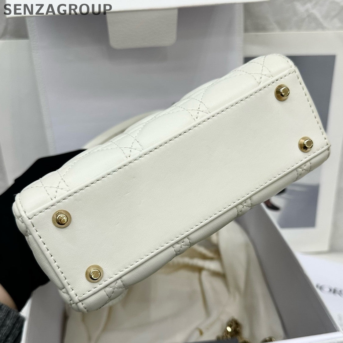 Dior Lady Dior Bag White Gold Lamb Leather Classic Women's Handbag