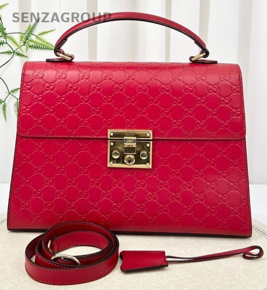 GUCCI Padlock Top handle 2WAY Shoulder bag Crossbody Red