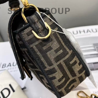Fendi Monogram Medium Baguette Bag Brown Gold Hardware Women's Handbag