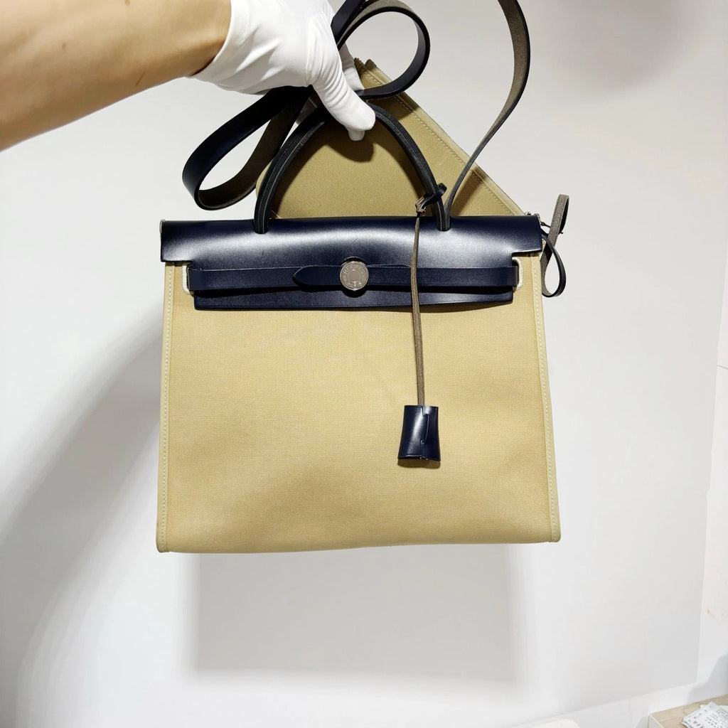 Hermes Herbag31 Canvas Gray Handbag Crossbody Bag Silver Hardware