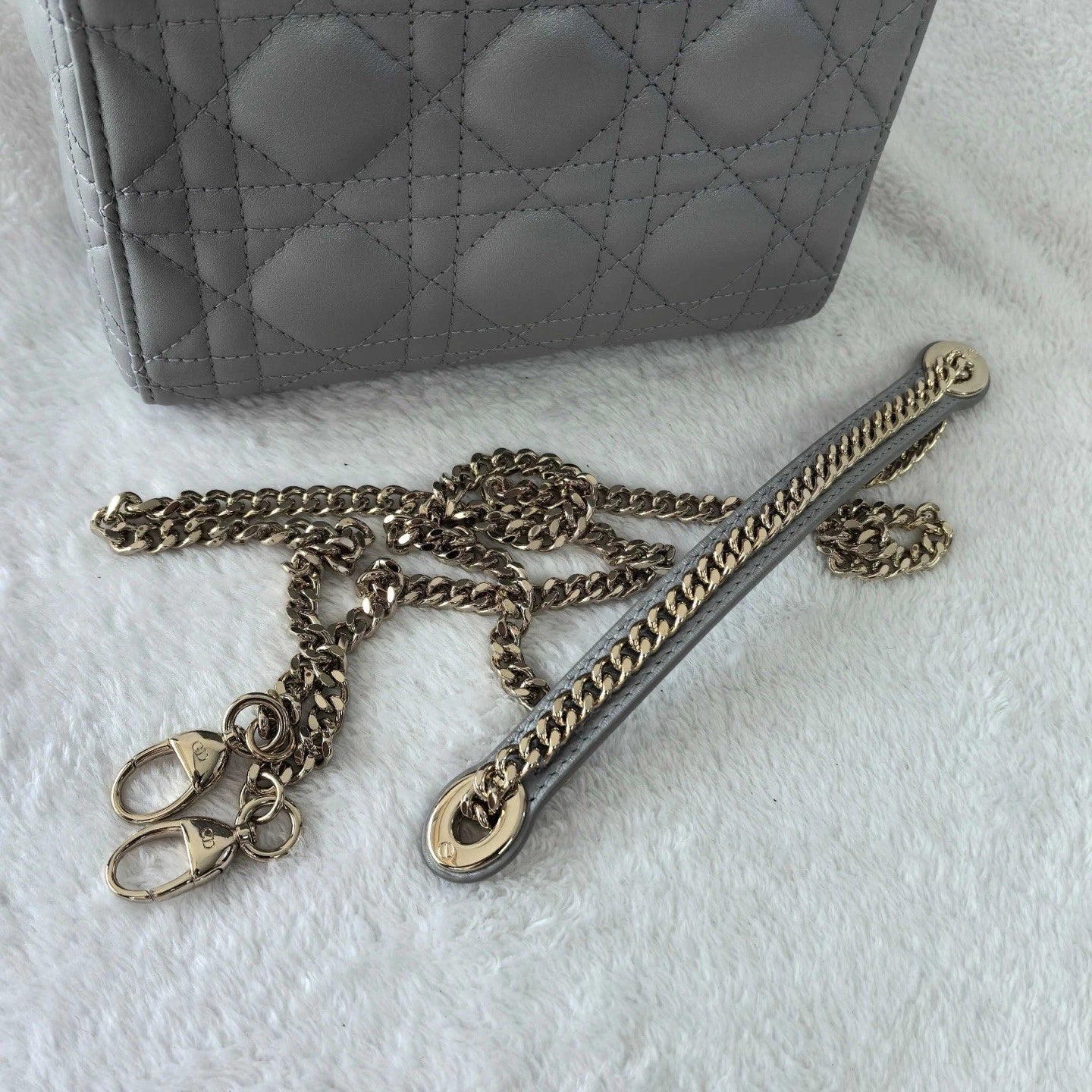 Dior Lady Dior Lambskin Gray Crossbody Top Handle Excellent