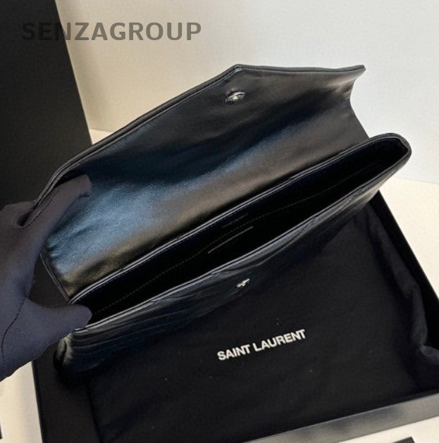 YSL Saint Laurent Loulou Handbag Black Silver Clutch Women Almost Brand NEW