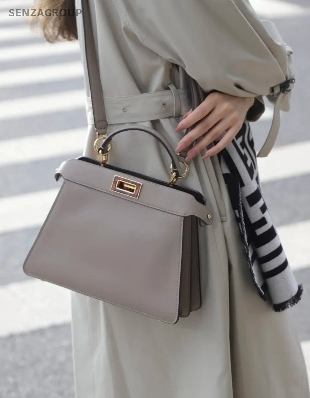 Fendi Peekaboo Medium Top Handle 2WAY Shoulder bag Elephant Gray
