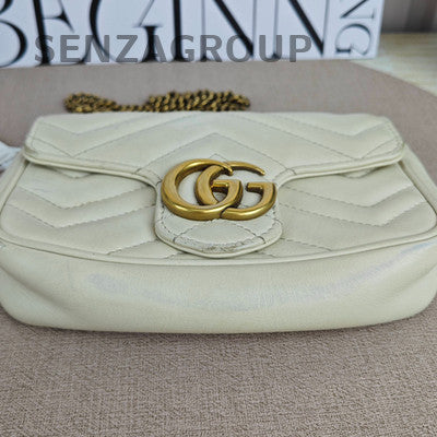 Gucci Marmont Mini Chain Shoulder Bag in White Gold - Women's Fashion