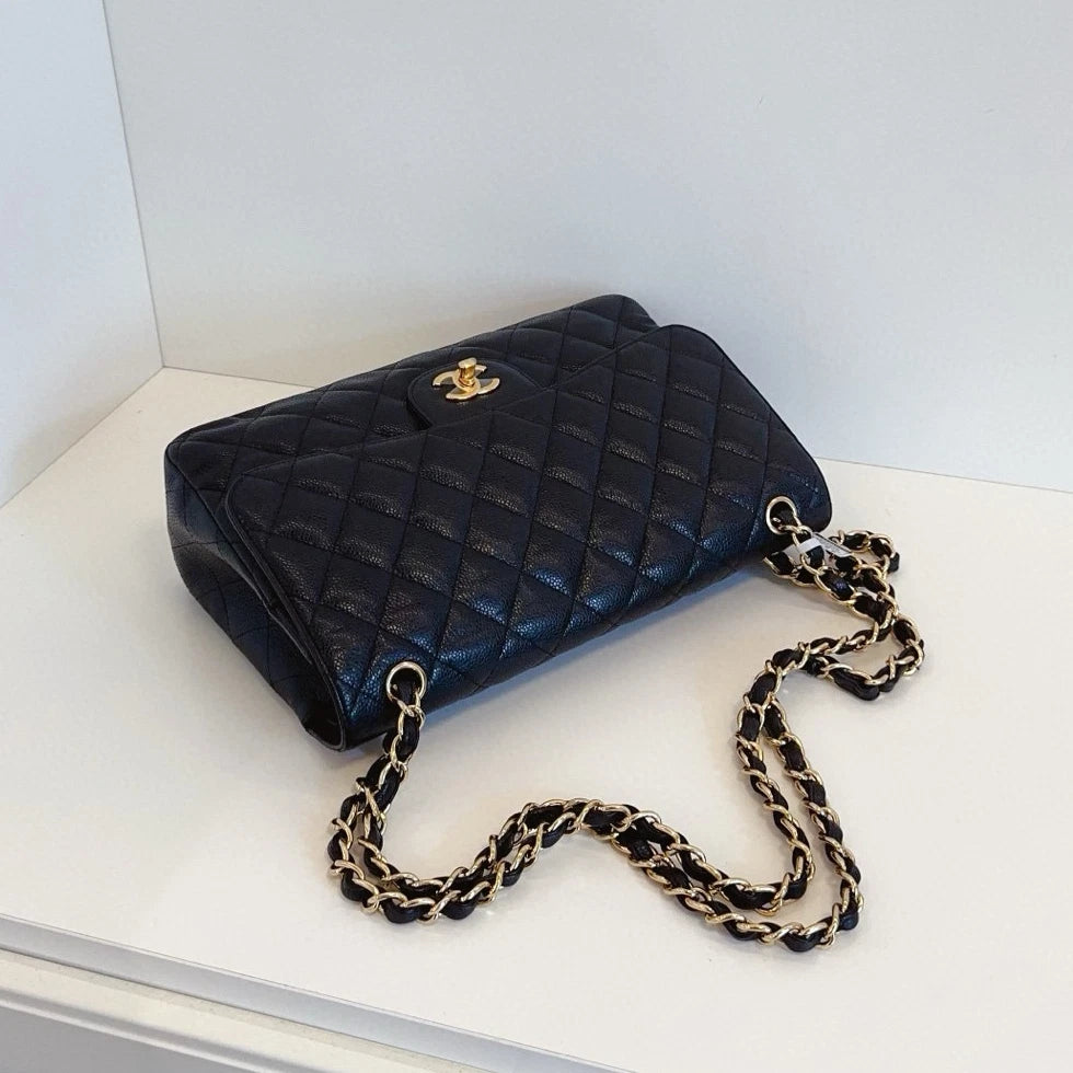 Chanel Classic Flap Jumbo Chain Shoulder Bag Crossbody Black Gold Women Fashion