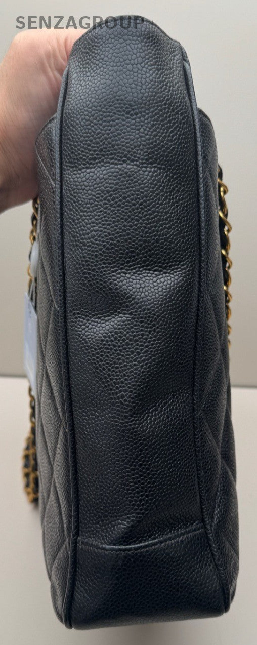 Chanel Vintage Music Score Litchi Peel Shoulder Crossbody Tote Black Women