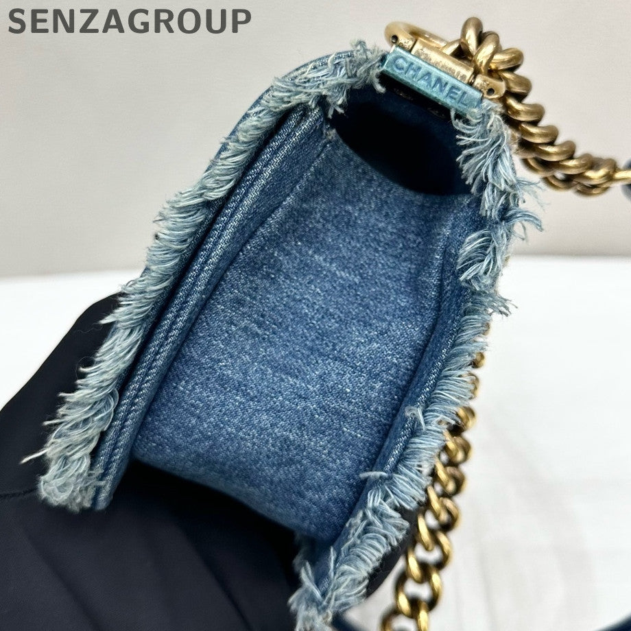 Chanel Le Boy Denim Blue Chain Shoulder Crossbody Bag - Classic Fashion