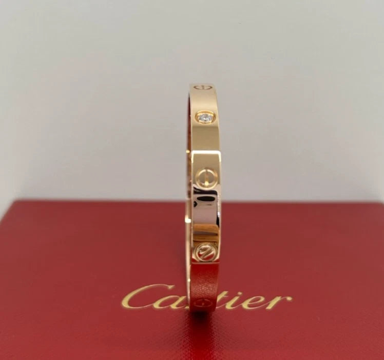 Cartier Love Classic Bracelet 18k Rose Gold 4Diamonds Double Screw Bangle Size18