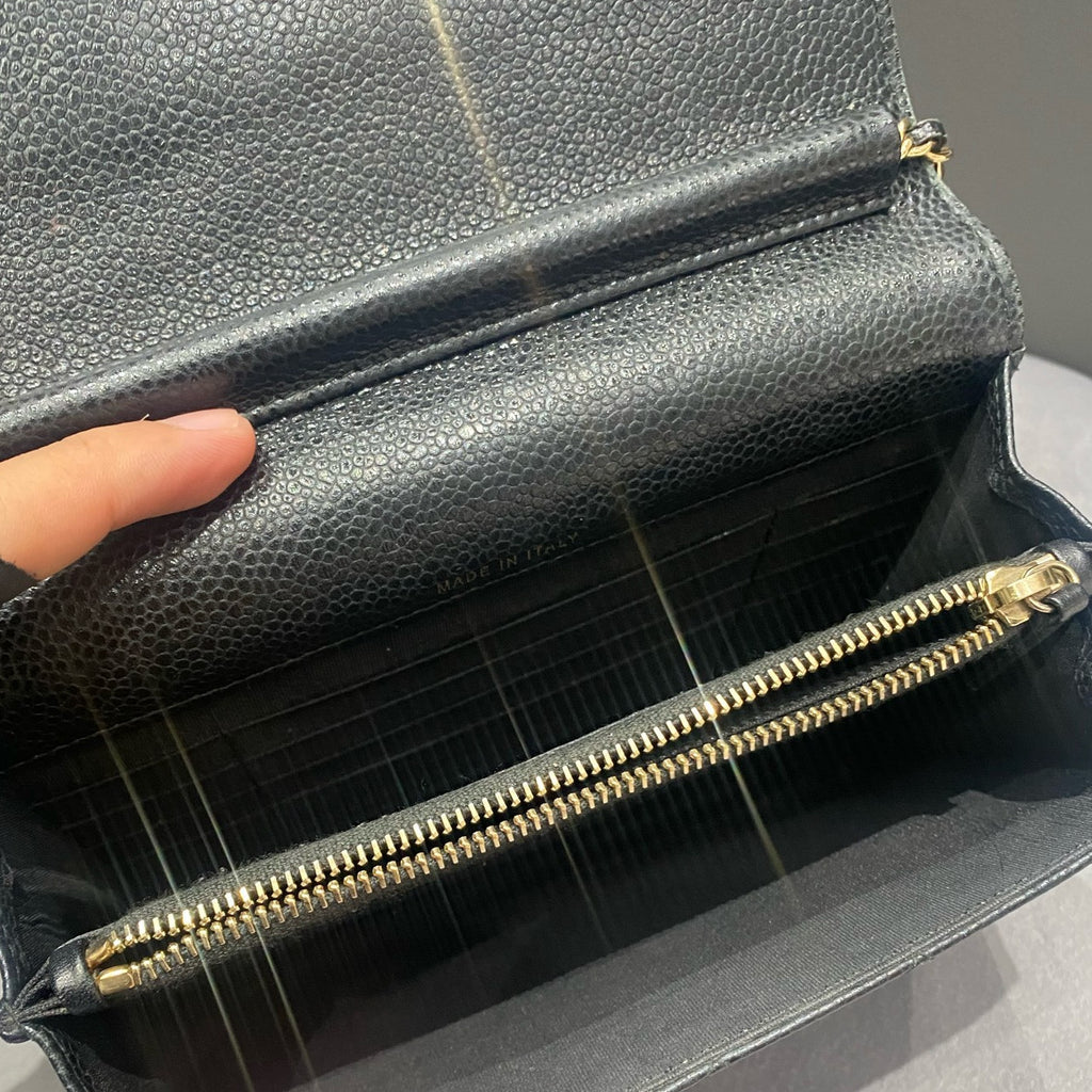 Chanel WOC Quilted Chain Shoulder Crossbody Bag Black Gold Classic