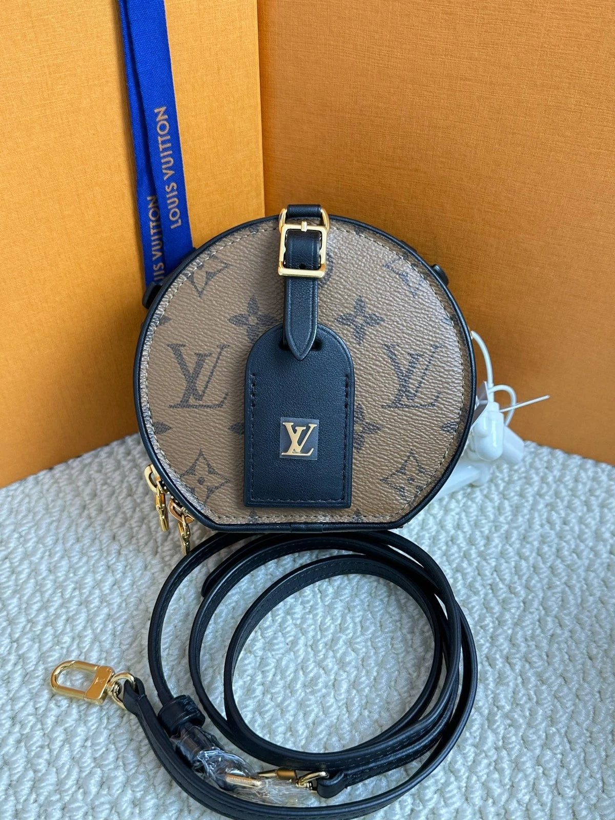 Louis Vuitton Canvas Brown Black Mini Round Crossbody Bag For Women