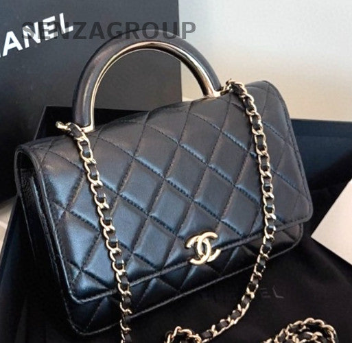 Chanel Diamond 3Way Top Handle Bag Chain Shoulder Bag Crossbody Black Gold Women