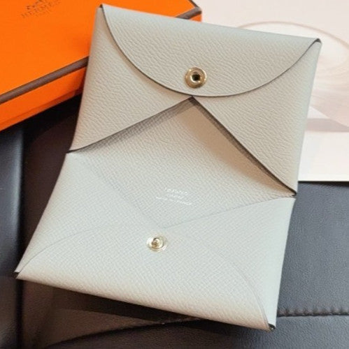 Hermes Calvi Duo Wallet Glacier Blue Used Women Classic Designer