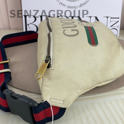 Gucci White Leather GG Logo Belt Bag Chest Shoulder Bag Women Classic