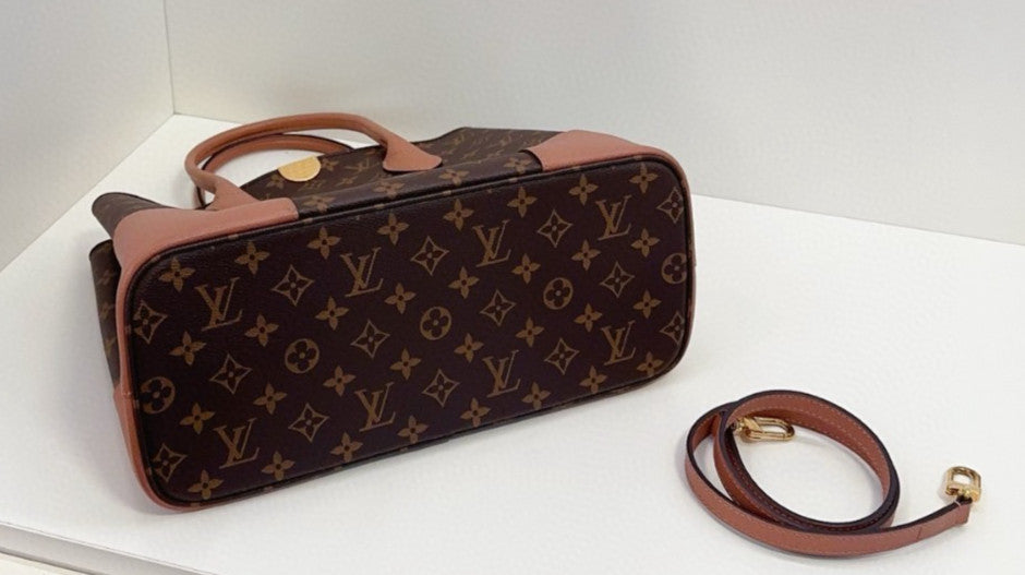 Louis Vuitton Flandrin Monogram Tote 2way Shoulder Handbag Brown Pink Women