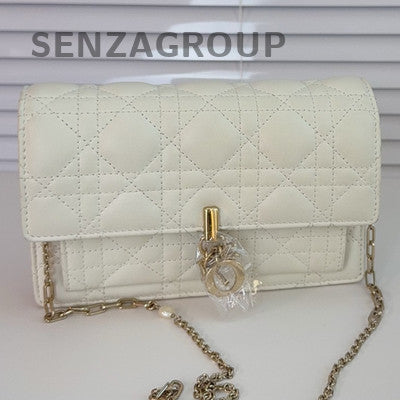 Dior Cannage Lambskin White WOC Chain Crossbody Bag Women Classic