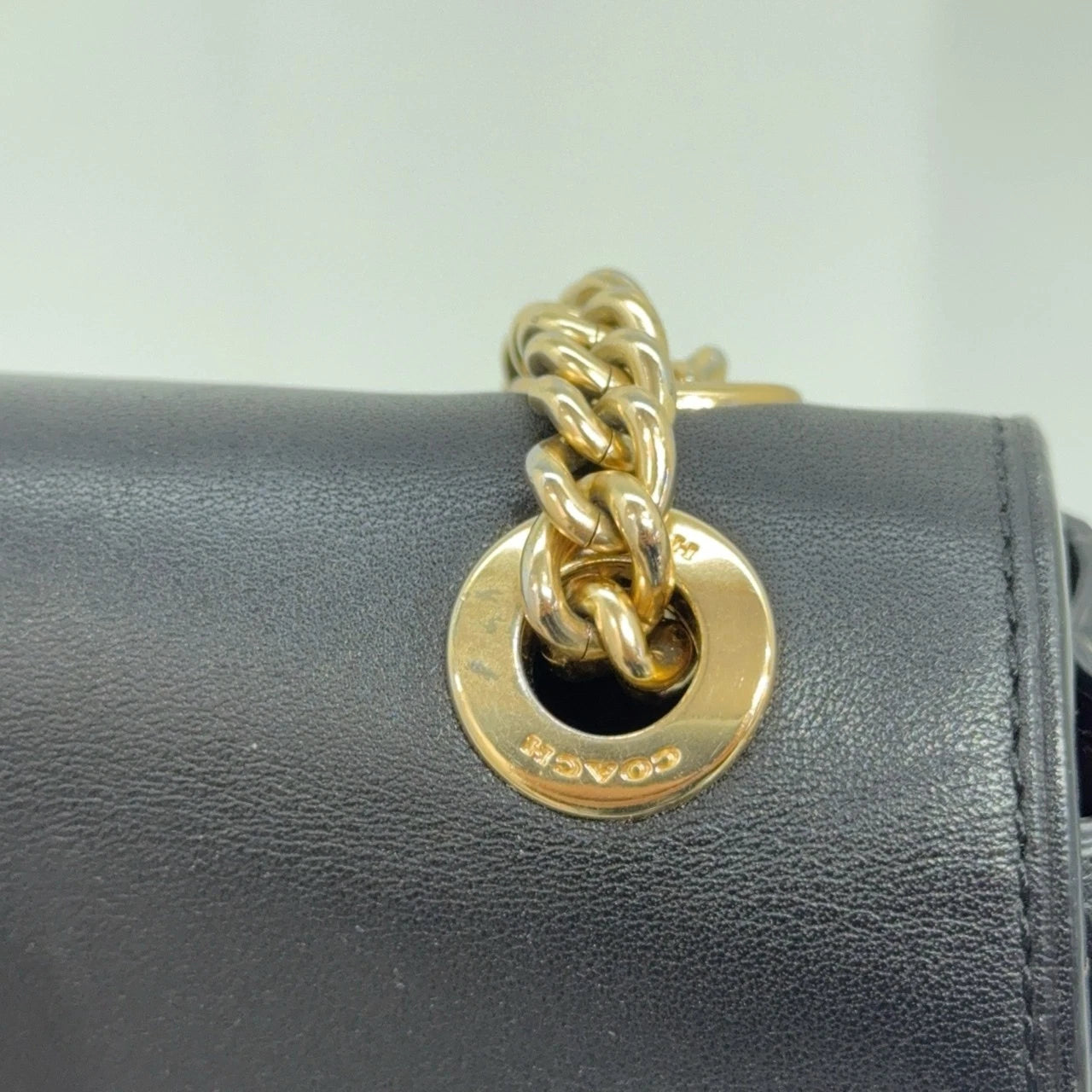 Coach Black Leather Chain Shoulder Crossbody Bag For Women