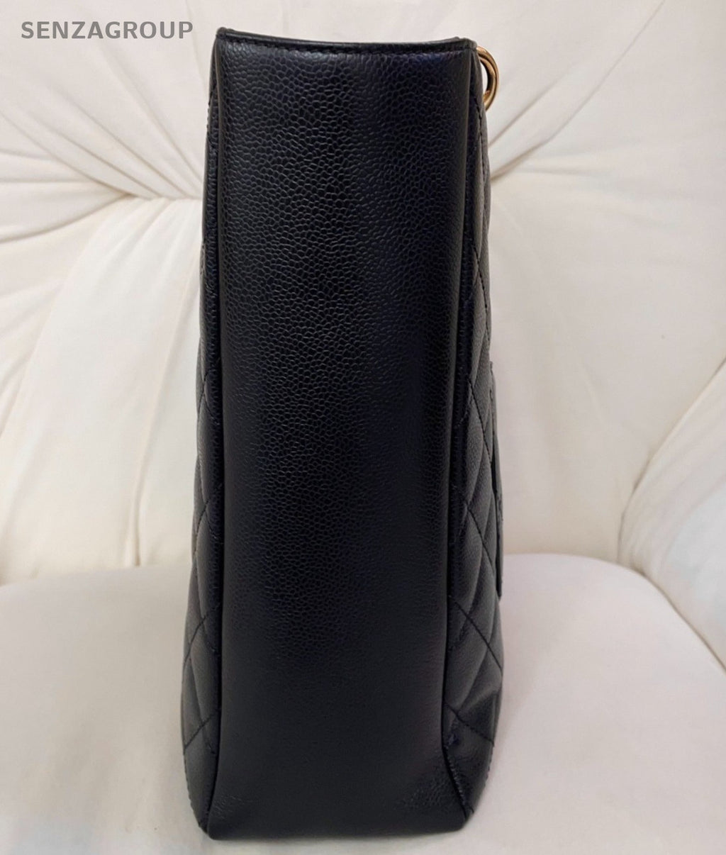 Chanel GST Chain Calfskin Shoulder Bag Black Gold Used Women Diamond Classic