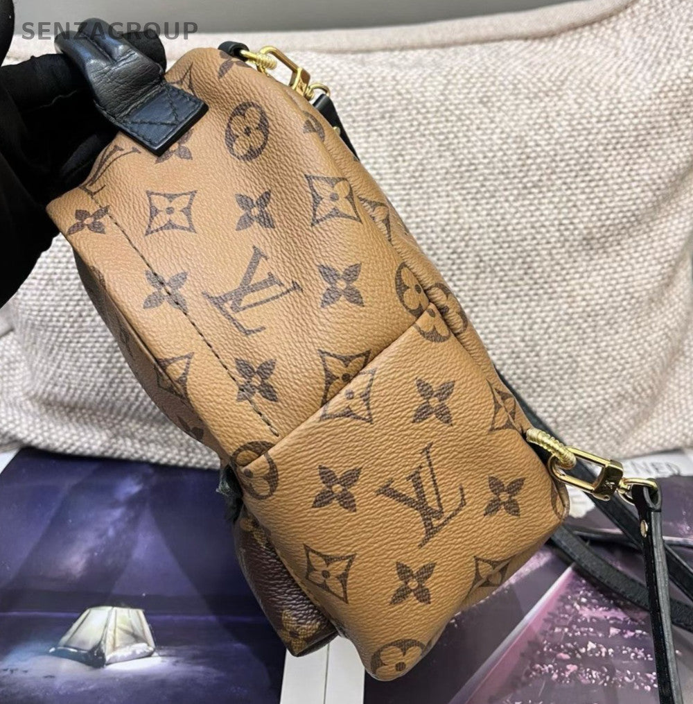 Louis Vuitton Palm Springs Mini Monogram Backpack Brown Gold Used Women Classic