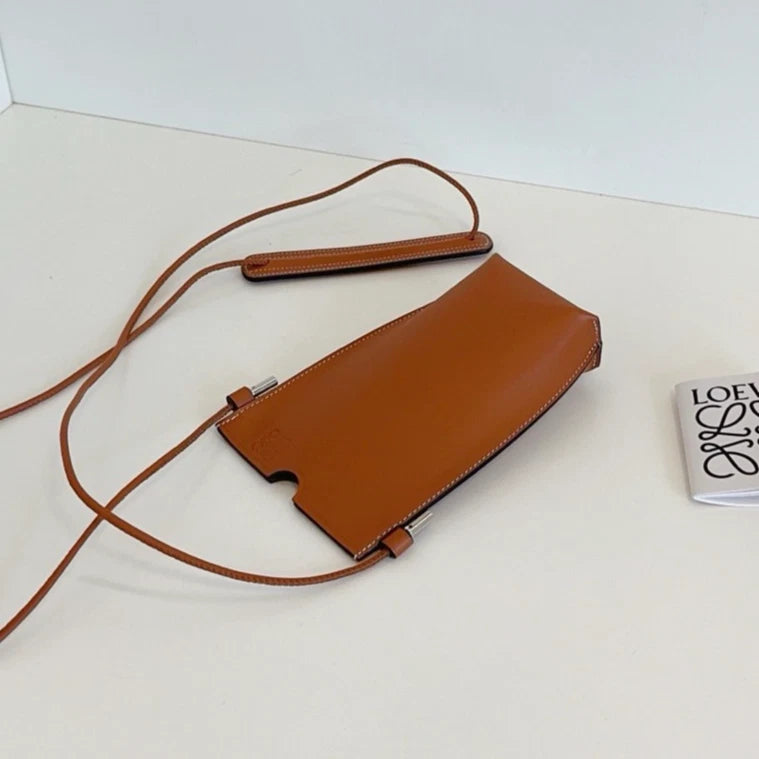 Loewe Calfskin Phone Bag Crossbody Brown Used Women Classic