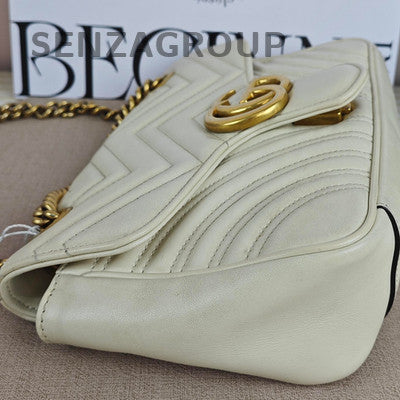 Gucci Marmont 26 White Gold Chain Shoulder Crossbody Bag For Women