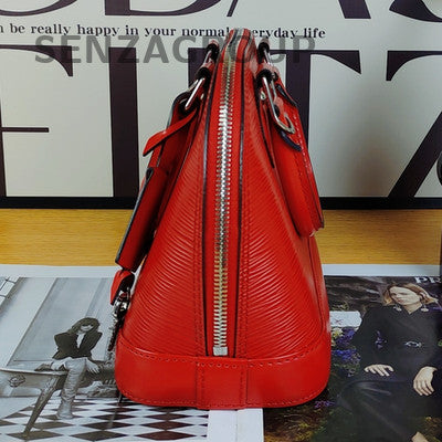 Louis Vuitton Alma BB Epi Leather Red Silver Shoulder Bag Women Classic