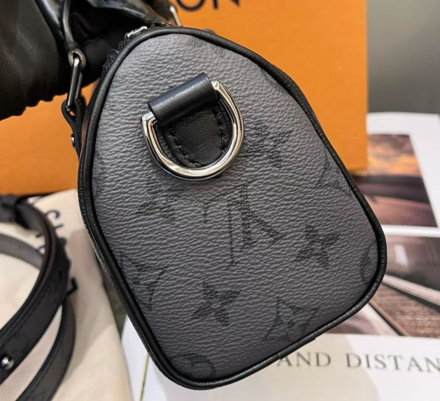 Louis Vuitton Keepall Nano Monogram Top Handle Bag Crossbody Black Silver Unisex