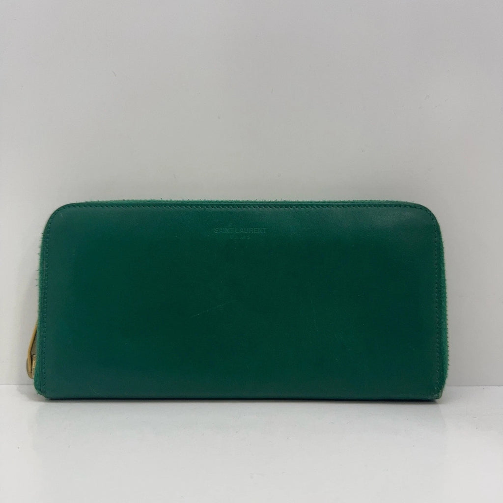 YSL Green Long Leather Multi-slot Wallet For Women