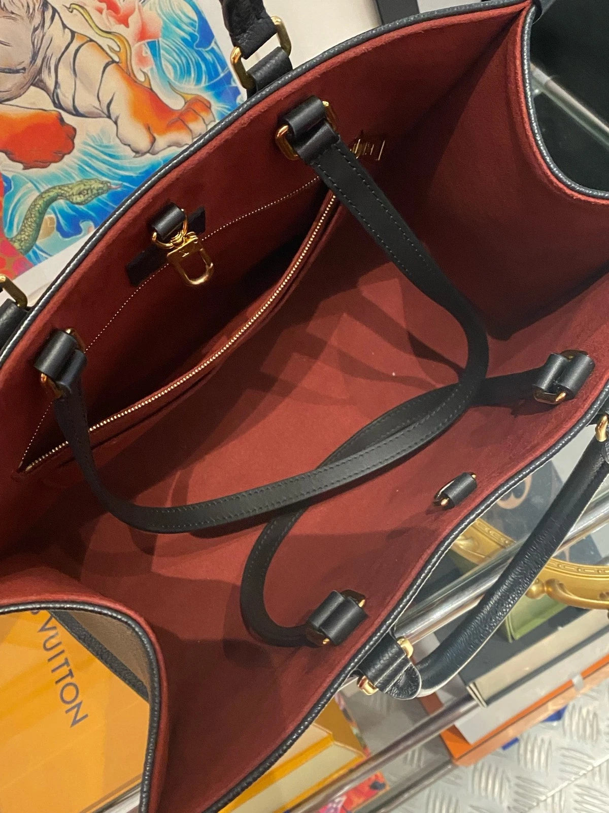 Louis Vuitton Onthego Medium Grained Leather Tote Bag For Women