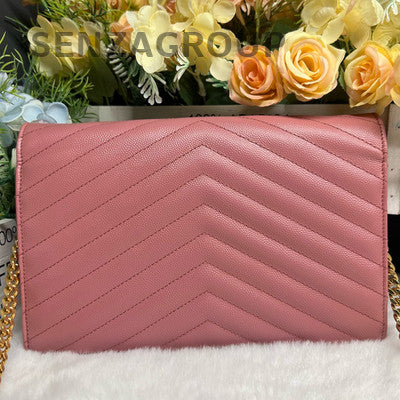 Saint Laurent Medium Envelope WOC Pink Gold Chain Crossbody Bag
