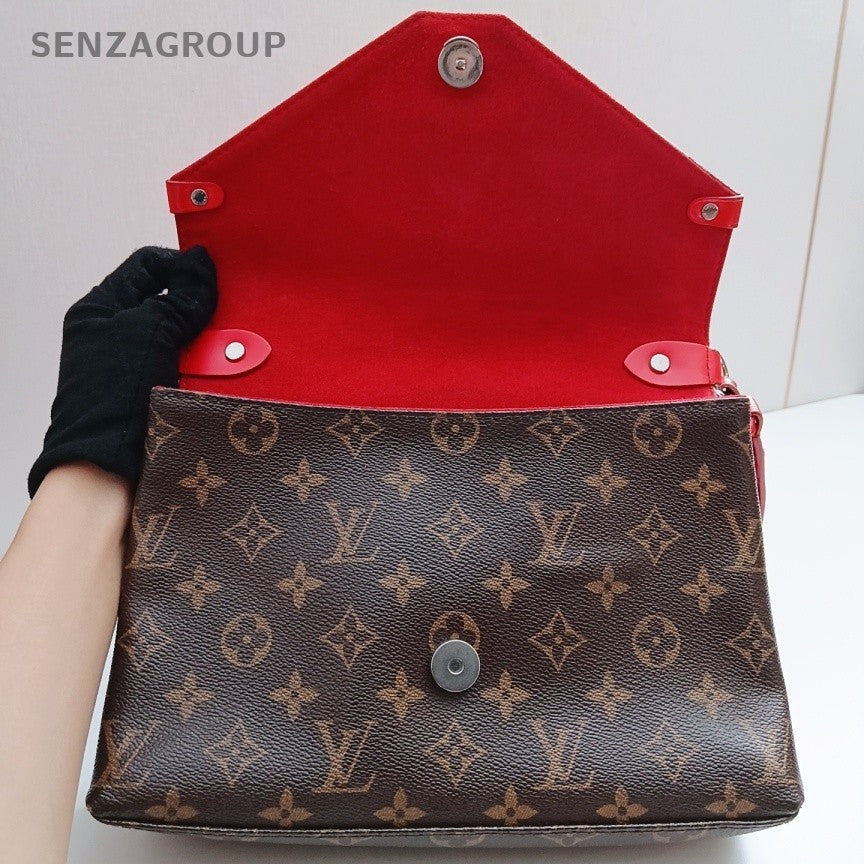 Louis Vuitton Monogram Shoulder Bag Red Brown Silver Women Classic