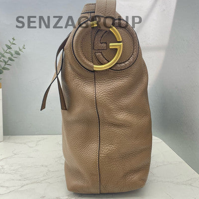 Gucci Brown Gold Buckle Zip Shoulder Handbag Women's Classic