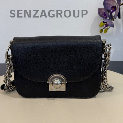 Prada Black Leather Chain Shoulder Bag Silver Hardware Classic Women