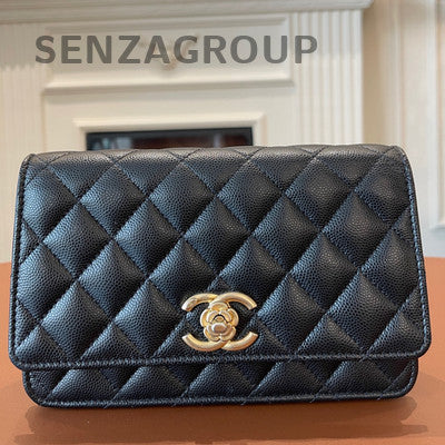 Chanel Camellia Quilted Calfskin WOC Chain Crossbody Bag Black Gold