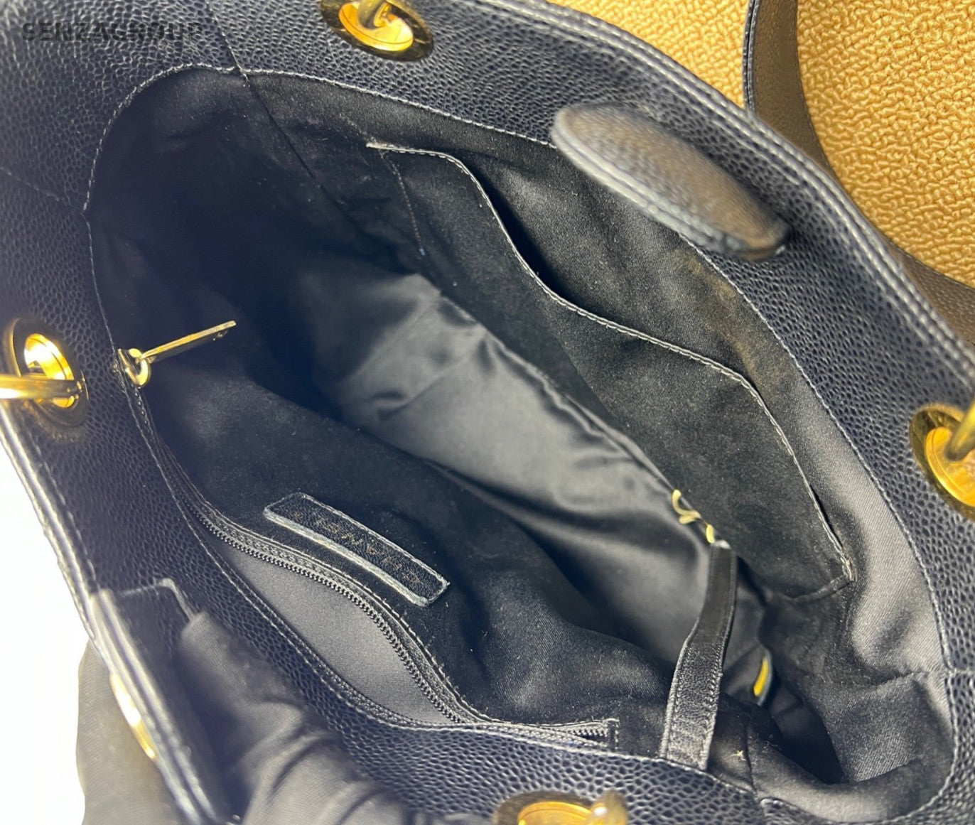 Chanel PST Calfskin Chain Shoulder Bag Black Gold Women Classic