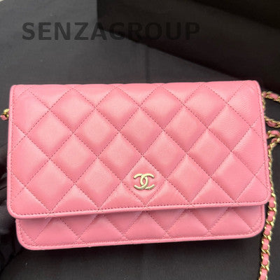Chanel Quilted WOC Chain Shoulder Crossbody Bag Pink Gold Classic