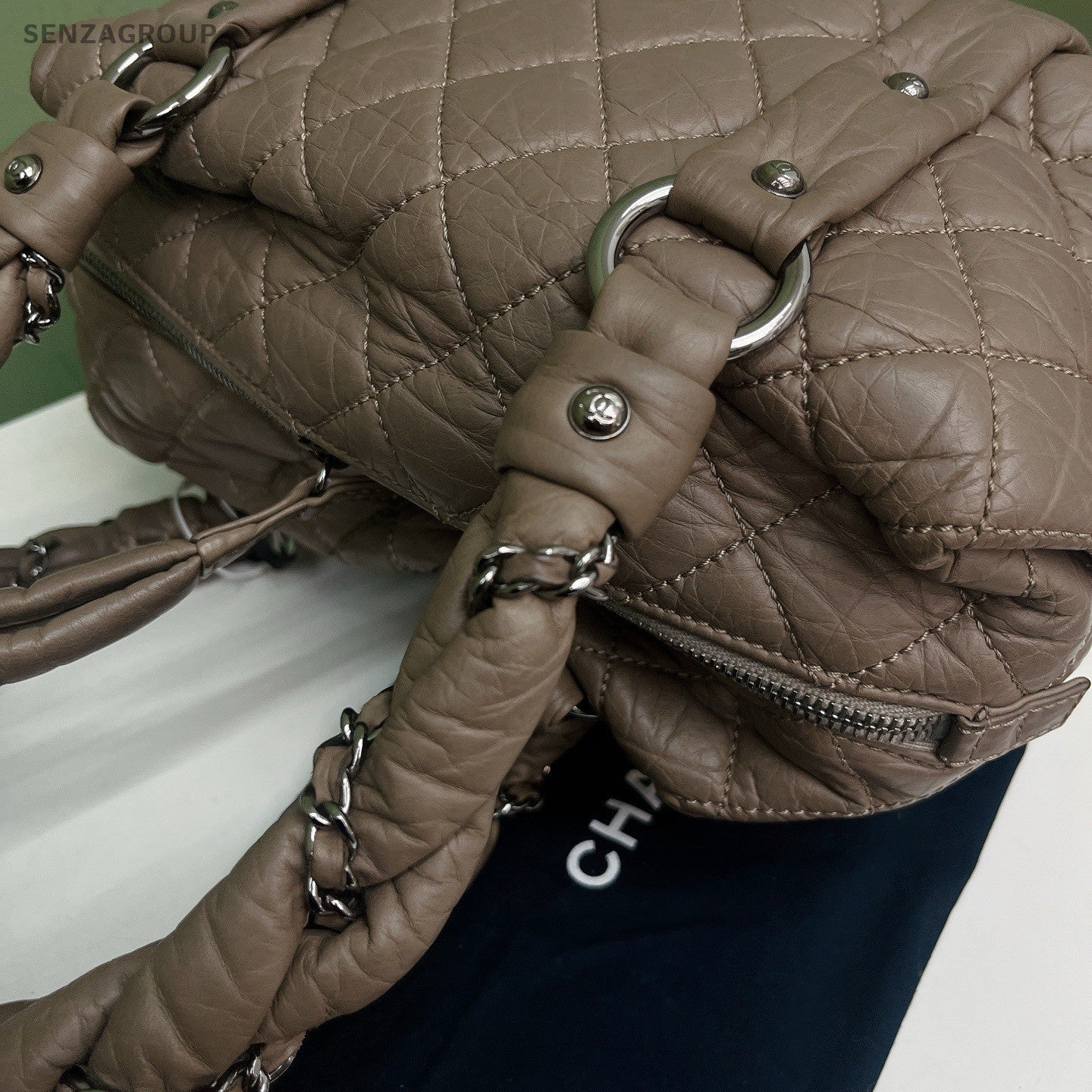 Chanel Bowling Diamond Shoulder Bag Gray Silver Used Women Classic