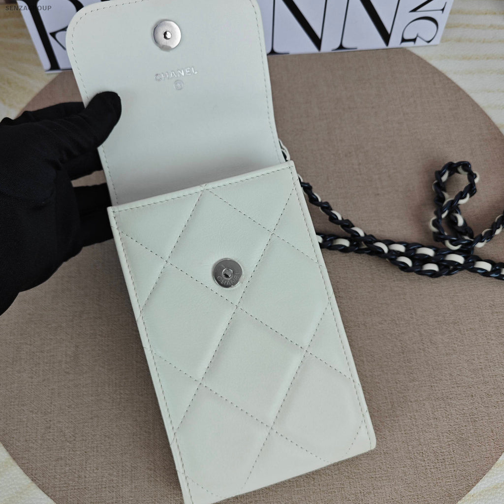 Chanel 19 Bag Black White Quilted Phone Chain Crossbody Bag