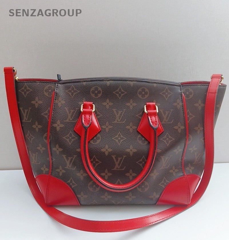 Louis Vuitton Monogram Tote Shoulder Bag Brown Red Women Classic