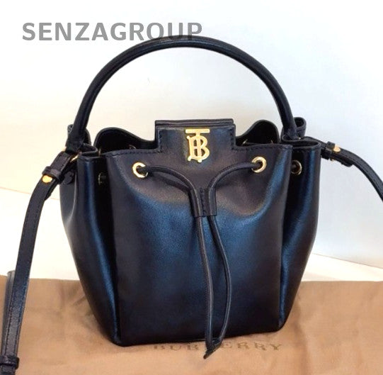 Burberry Classic Logo Bucket mini Top Handle Crossbody bag Black Gold Women