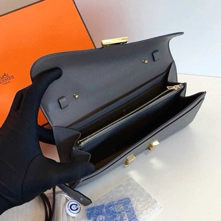 Excellent Hermes Constance to Go Epsom Leather Gray Crossbody Ghw Excellent